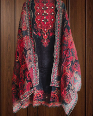 Graceful Glass Organza Kurta With Gotta & Pearl Work Dupatta Semi-Stitched Suit Set