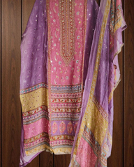 Elegant Organza Digital Print Suit With Mirror Highlighting & Chiffon Dupatta