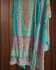 Elegant Organza Digital Print Suit With Mirror Highlighting & Chiffon Dupatta