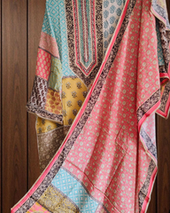 Crepe Semi-Stiched Suit with Mirror Highlighting & Zari Lacing