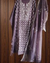 Soft Mul Chanderi Un-Stitched Embroidered Suit with Zari Detailing