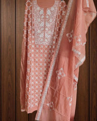 Soft Mul Chanderi Un-Stitched Embroidered Suit with Zari Detailing