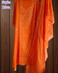 Pure Mul cotton Elegance – Pita & Thread Embroidery Unstitched Suit