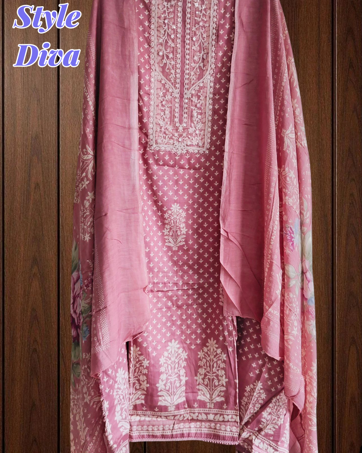 Elegant Glazed Cotton Un-Stitched Suit with Digital Print & Organza Embroidery Patch Work