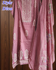 Elegant Glazed Cotton Un-Stitched Suit with Digital Print & Organza Embroidery Patch Work