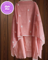Elegant Soft Mul Chanderi Chikankari Suit with Cut-Dana Detailing & Scalloped Dupatta
