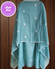 Elegant Soft Mul Chanderi Chikankari Suit with Cut-Dana Detailing & Scalloped Dupatta