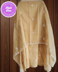 Elegant Soft Mul Chanderi Chikankari Suit with Cut-Dana Detailing & Scalloped Dupatta