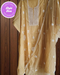 Elegant Soft Mul Chanderi Chikankari Suit with Cut-Dana Detailing & Scalloped Dupatta