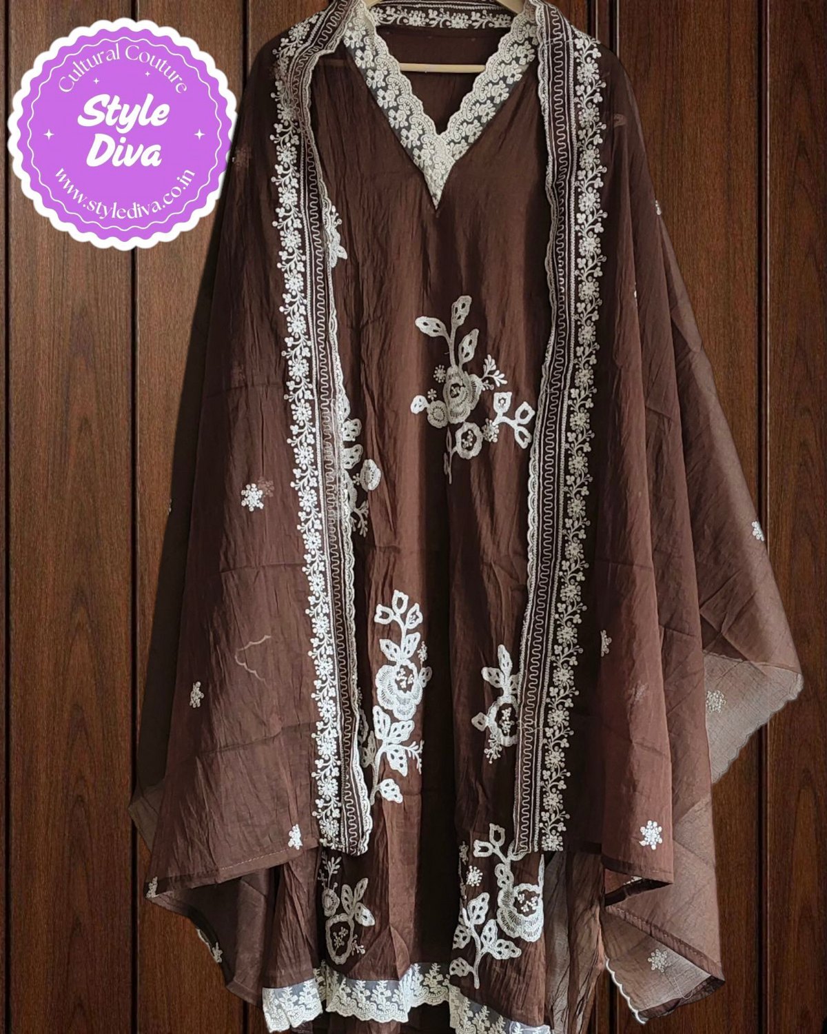 Elegant Soft Mul Chanderi Suit with Exquisite Parsi Embroidery & Crochet Lacing