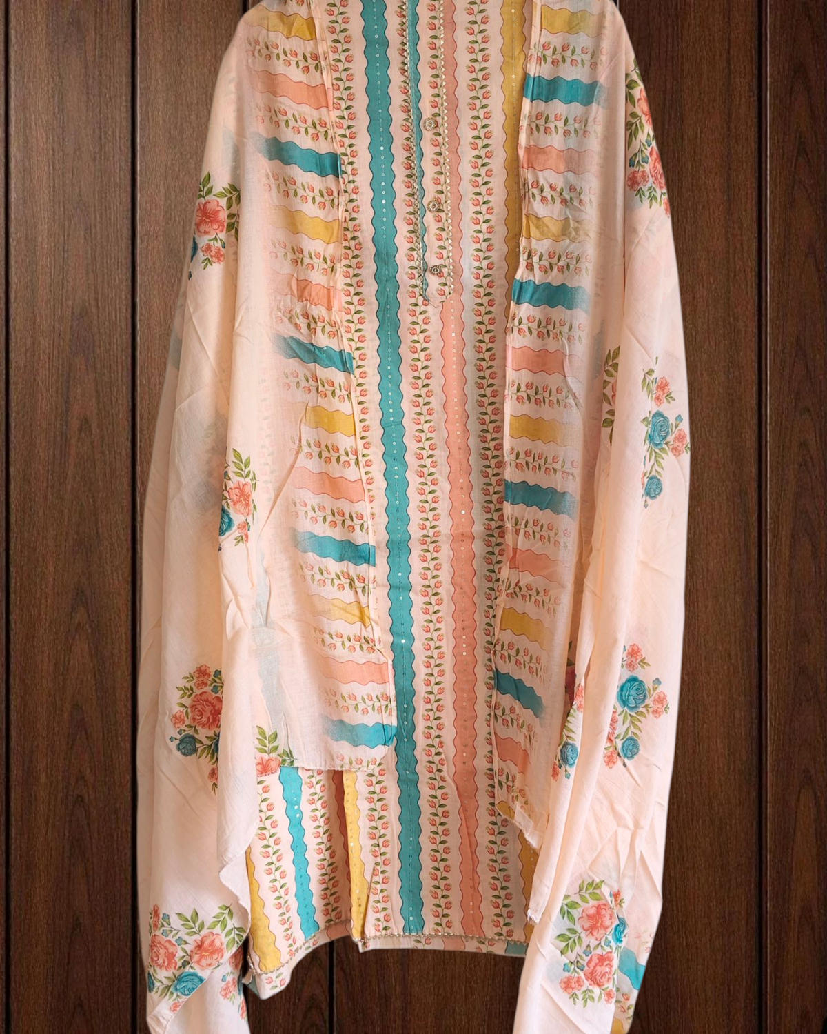 Pure Cotton Kurta with Sequin Highlighting & Printed Cotton Dupatta