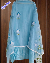 Elegant Upara Silk Laser-Cut Suit with Organza Brush-Paint Dupatta