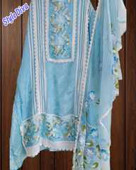 Elegant Upara Silk Laser-Cut Suit with Organza Brush-Paint Dupatta