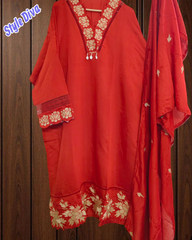 Elegant  muslin Embroidered Suit with Crochet Lacing Detailing