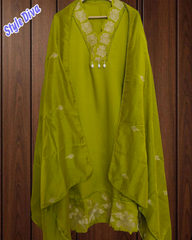 Elegant Modal Embroidered Suit with Crochet Lacing Detailing