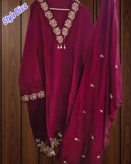 Elegant muslin Embroidered Suit with Crochet Lacing Detailing