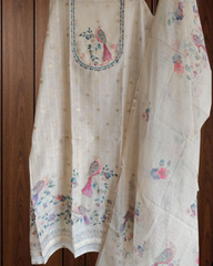 Graceful Kota Digital Print Suit with Highlighting Knot Work