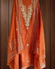 Pure Mul Chanderi Embroidered Un-Stitched Suit with Mukesh Dupatta