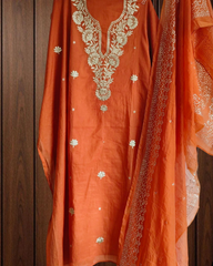 Pure Mul Chanderi Embroidered Un-Stitched Suit with Mukesh Dupatta
