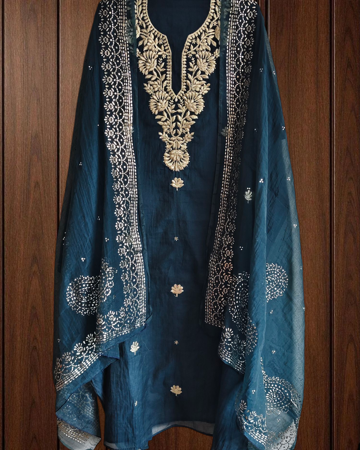 Pure Mul Chanderi Embroidered Un-Stitched Suit with Mukesh Dupatta