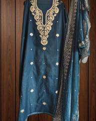 Pure Mul Chanderi Embroidered Un-Stitched Suit with Mukesh Dupatta
