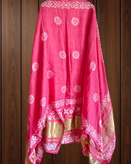 Elegant Muslin Batik Print Suit with Banarasi Accents