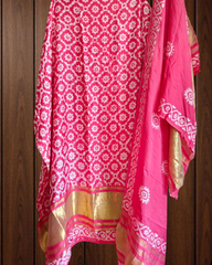 Elegant Muslin Batik Print Suit with Banarasi Accents