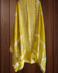 Elegant Muslin Batik Print Suit with Banarasi Accents