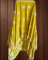 Elegant Muslin Batik Print Suit with Banarasi Accents