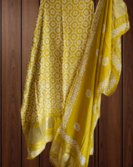 Elegant Muslin Batik Print Suit with Banarasi Accents
