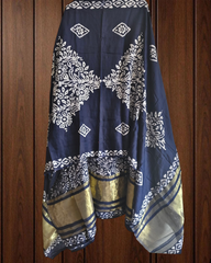 Elegant Muslin Batik Print Suit with Banarasi Accents