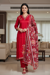 Graceful Jaam Cotton Embroidered Suit with Sequence Highlights & Muslin Digital Print Dupatta