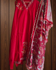 Graceful Jaam Cotton Embroidered Suit with Sequence Highlights & Muslin Digital Print Dupatta