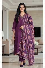 Graceful Jaam Cotton Embroidered Suit with Zari Highlights & Muslin Digital Print Dupatta