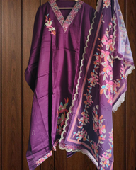 Graceful Jaam Cotton Embroidered Suit with Zari Highlights & Muslin Digital Print Dupatta