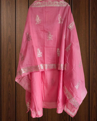 Elegant Mul Chanderi Un-Stitched Suit with Pita & Thread Embroidery Detailing