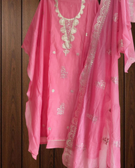 Elegant Mul Chanderi Un-Stitched Suit with Pita & Thread Embroidery Detailing