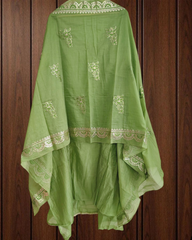 Elegant Mul Chanderi Un-Stitched Suit with Pita & Thread Embroidery Detailing