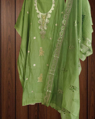 Elegant Mul Chanderi Un-Stitched Suit with Pita & Thread Embroidery Detailing