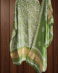 Elegant Muslin Batik Print Suit with Banarasi Accents