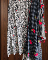 Cotton Printed Suit with Faux Mirror & Embroidery | Unstitched Beauty