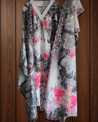 Pakistani Style Cotton Digital Print Suit with Crochet Lacing & Tassel Dupatta