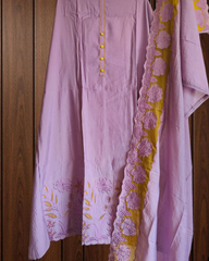 Graceful Modal Suit Set with Organza Embroidery Charm