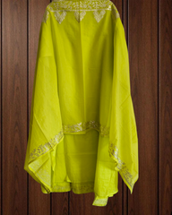 Elegant Mul Chanderi Un-Stitched Suit with Pita & Thread Embroidery Detailing