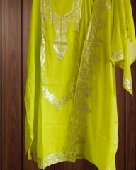 Elegant Mul Chanderi Un-Stitched Suit with Pita & Thread Embroidery Detailing