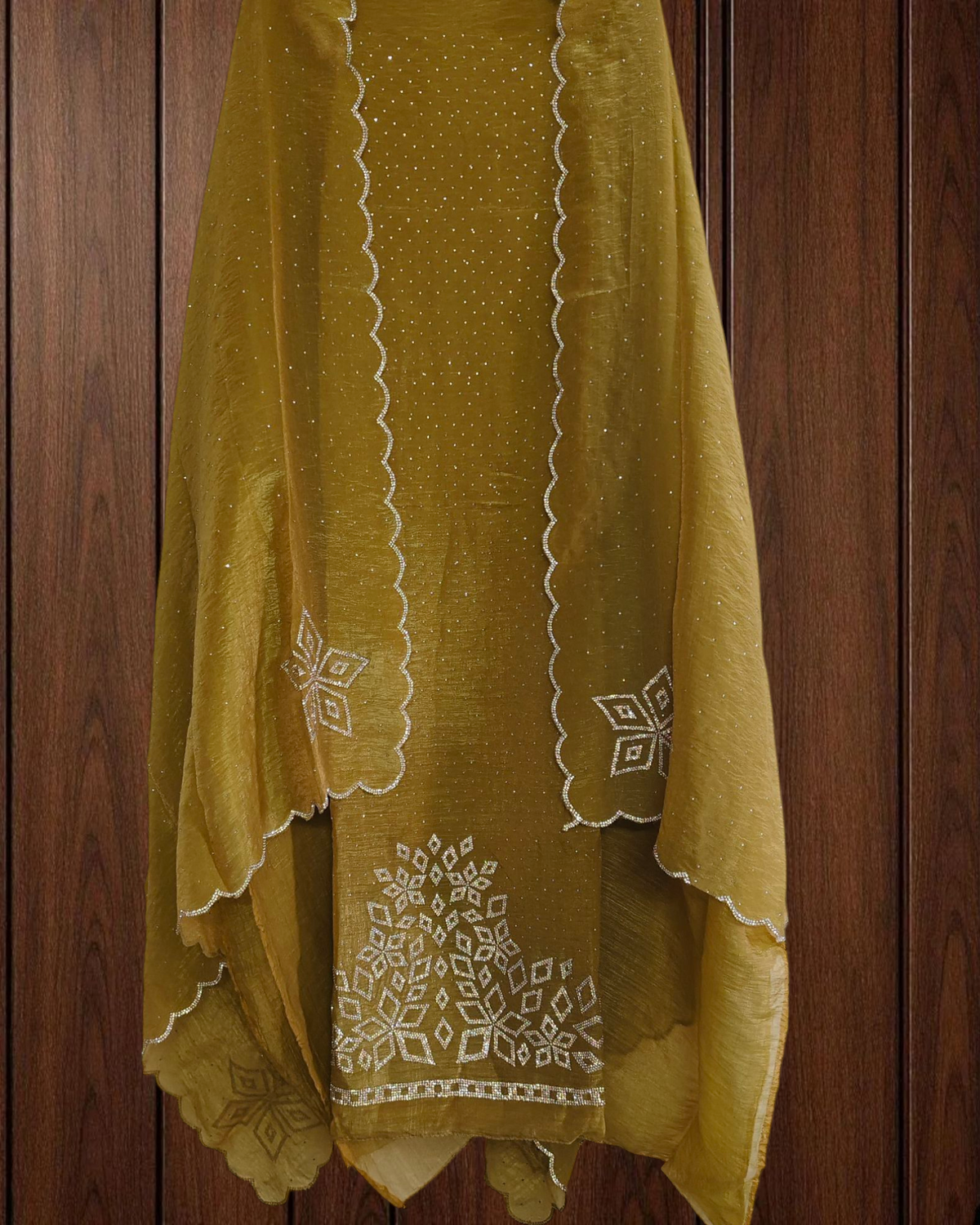 Shimmer Tissue Unstitched Suit Set with All-Over Swarovski Work