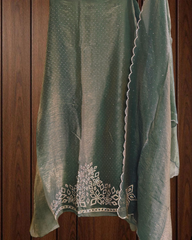 Shimmer Tissue Unstitched Suit Set with All-Over Swarovski Work.
