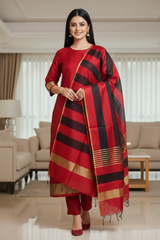 Elegant Maheshwari Silk Suit with Banarasi Border