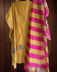 Elegant Maheshwari Silk Suit with Banarasi Border