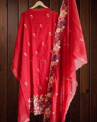 Graceful Mul Chanderi Suit with Exquisite Parsi Embroidery